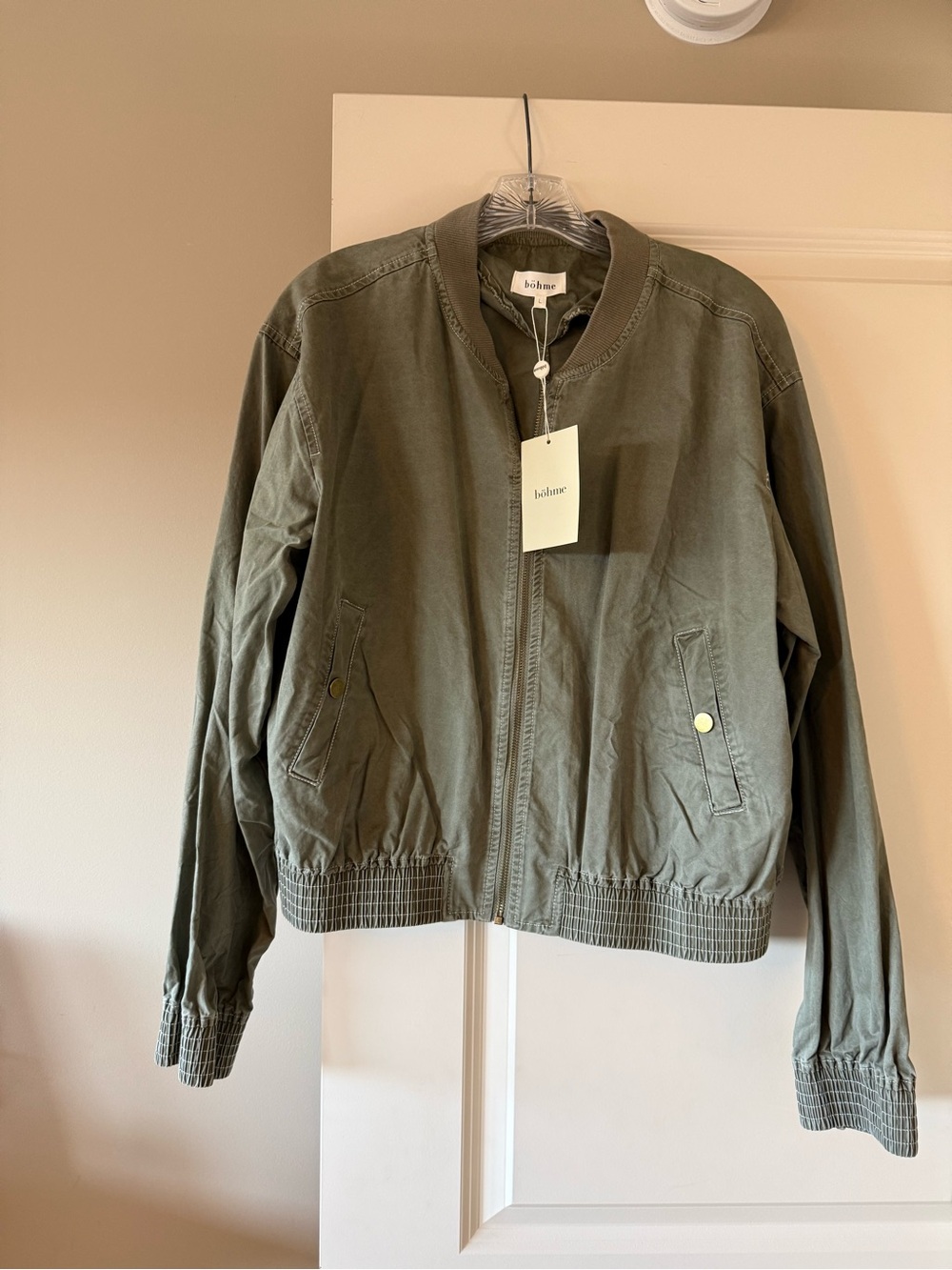 Bohme Olive Green Zip-Up Bomber Jacket